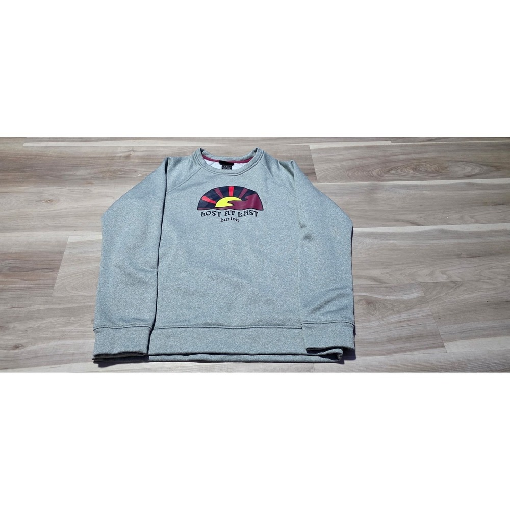 Burton women's Gray Lost At Last Graphic Fleece Crewneck Sweatshirt Thumbholes L